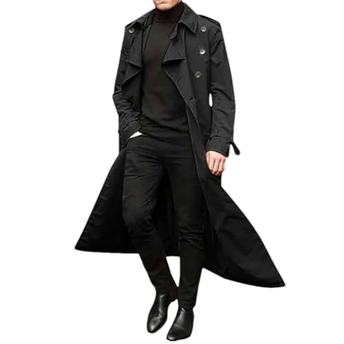 Manteau long pour homme à col montant boutonné et finition couleur unie