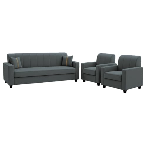 Image of FURNY Cosmos 5 Seater Fabric 3+1+1 Sofa Set (Dark Grey) Premium Velvet Finish | Durable Comfort | Ideal for Living Room