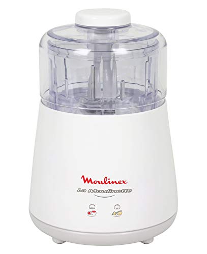 Moulinex La Moulinette Tritatutto Elettrico, Adatto per Tutti i Tuoi Alimenti, 1000 W, 0.3 L, Caraffa Trasparente, Semplice Sistema di Pressione, Bianco, DPA141