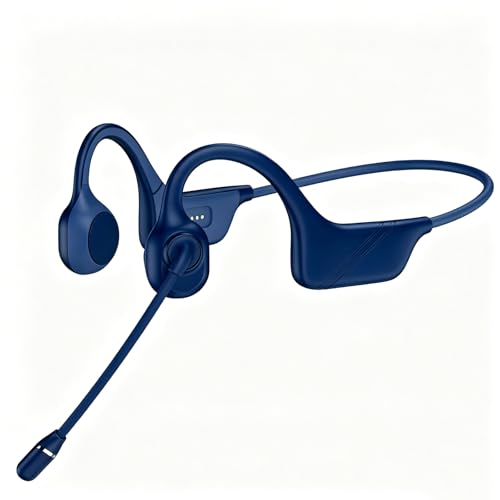 Meetings Open-Ear Headphones with Rotatable Noise-Canceling Boom Mic, Bone Conduction Bluetooth 5.4 Headphones with One-Touch Mute&Magnetic Charging for All-Day Use,Perfect for Driving Learning(Azure)