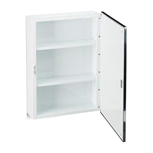 Relaxdays Bathroom Mirror Cabinet, Hanging Home Pharmacy, Steel, Wall-Mount, 3 Tiers, White, HWD: 56x40.5x12.5 cm Relaxdays Bathroom Mirror Cabinet, Hanging Home Pharmacy, Steel, Wall-Mount, 3 Tiers, White, HWD: 56x40.5x12.5 cm