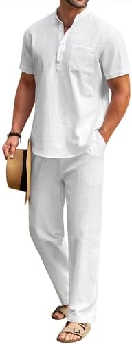 COOFANDY Men's Cotton Linen Set 2pc