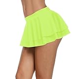 Afibi Women Sexy Pleated Mini Skirt Solid Ruffle Lingerie Skirts (Medium, Neon Apple)