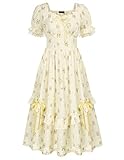 Women Victorian Boho Summer Floral Corset Dress Smocked Bodice Dress Yellow Floral L