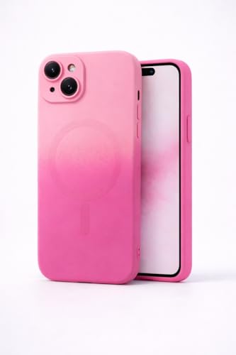 Image of amazon basics Gradient Mag-Safe Case for iPhone 15 | Soft Silicone Shockproof Cover with Camera Protection | Slim Lightweight Design | Smooth Touch & Durable - Light and Dark Pink