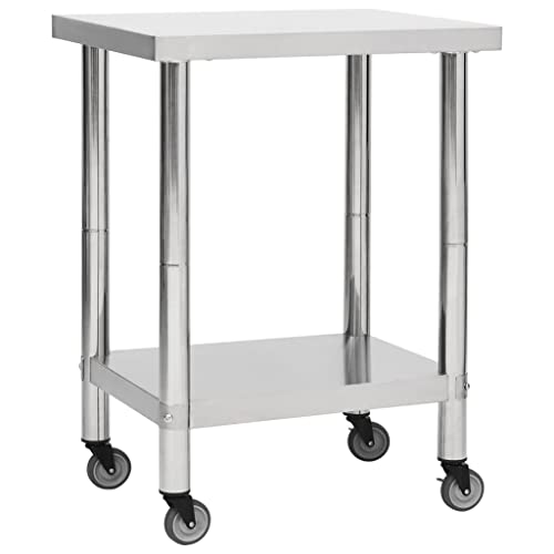 Stainless Steel Kitchen Work Table with Wheels, 31.5" x 11.8"