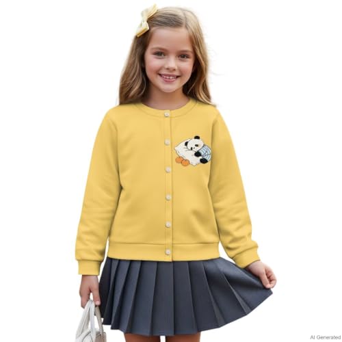 Image of Girls Cardigans Sweater Long Sleeve Crew Neck Button Down Sweaters School Outerwear for Kids Fall Winter Tops