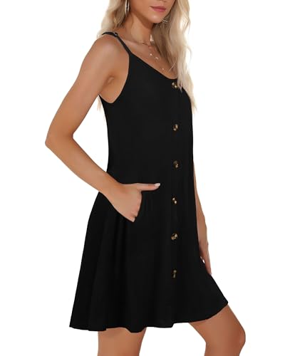 Image of JOELLYUS Summer Dresses for Women Spaghetti Strap Button Down Casual Sundress Beach Cover Up Dress with Pockets 2026