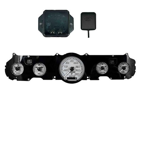 1965-1966 Ford Mustang Analog Gauge Cluster Replacement, White Faceplate, GPS Speed, Water & Oil Press Sending Units Included (Teal)