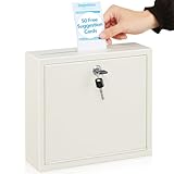 KYODOLED Suggestion Box with Lock and Slot, Wall Mounted Small Mailbox for Office, Key Drop Box with 50 Free Suggestion Cards, Safe Lock Box, Ballot Box, Donation Box, 3W x 10H x 12L Inch White
