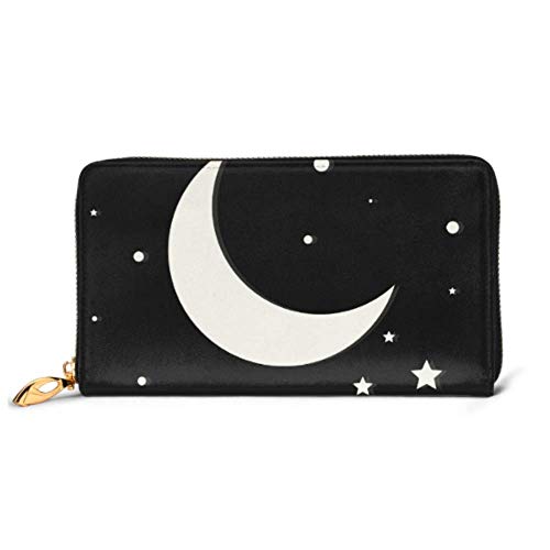 Preisvergleich Produktbild JHGFG Fashion Handtasche Reißverschluss Geldbörse Moon Stars Midnight Flat Style Telefonkupplung Geldbörse Abendkupplung Blocking Leder Brieftasche Multi Card Organizer