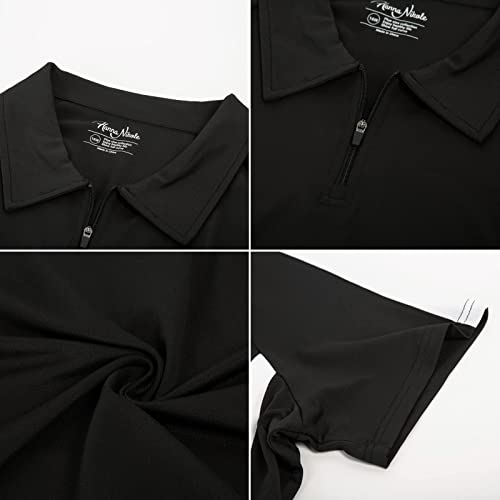 Hanna Nikole Women's Polo Shirts Short Sleeve Color-Block Fold Collar Zip Up Athletic Golf Apparel 18W Black #TOP5