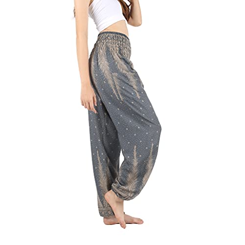 Boho Pants Harem Pants Yoga Trousers for Woman Bohemian Beach Pants (Bohemian Gray, Medium)