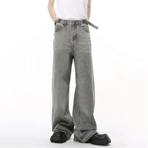 Men's Jeans Adjustable Belt Solid Color Droop Vintage Trousers Straight Loose Wide Leg Denim Pants3