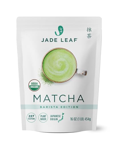 Image of Jade Leaf Ceremonial Grade Matcha Powder, 454g / 16oz Bulk Pouch | Barista Edition - Best for Matcha Lattes, Warm or Iced! - Authentic Japanese Matcha Green Tea Powder - Certified Organic