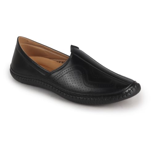 Image of FAUSTO Men Perforated Side Stitched Ethnic Round Toe Juttis and Mojaris for Wedding | Flexible Anti Skid Sole | Pathani Kurta Slip On Shoes