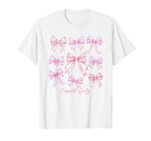 Coquette Girl Ribbon Bow Downtown Vanilla Aesthetic y2k Rosa Camiseta