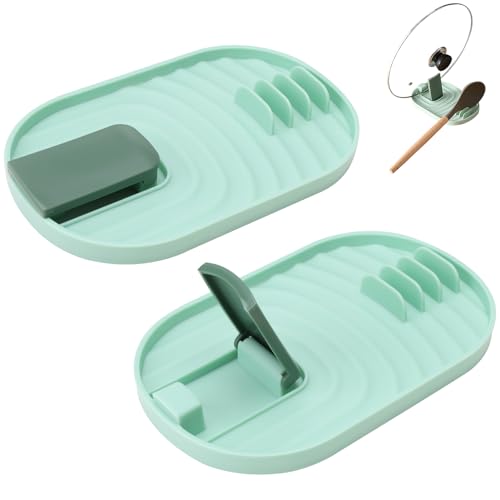 Jowfay 2 Repisas de Cocina Verdes, Soporte Multifuncional para Utensilios Tapas Ollas Organizador Cocina Ajustable Plegable Accesorios para Organizar Espátulas Cucharas