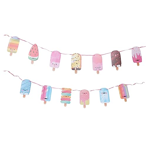 Vaguelly 1 Satz -Banner Dekorationen für Eiscreme-Geburtstagsfeiern am Stiel Girlande Ornament Eiscreme-Party-Banner sommerbanner niedlich Partybedarf Ziehen Sie die Flagge Kind