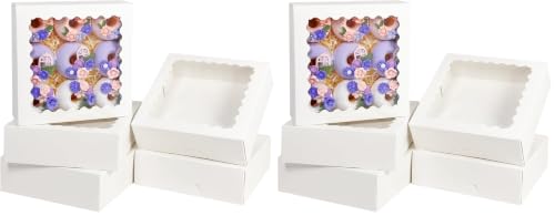 Bakepacker 36pcs White Pie Boxes 9x9x2.5 inches Easy Assemble Macaroon Cookie Boxes Bakery Boxes with Window for Bakery (Auto-pop Up) (Pack of 2)