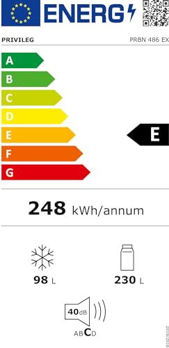 Privileg PRBN 486 EX Kühl-/Gefrier-Kombination /NoFrost /328L Gesamtnutzinhalt/ 98L Gefrieren/ 248 kWh Strom/Jahr /Elektronische Steuerung über LED Display / 4-Sterne Gefrierfach/silber – Bild 6