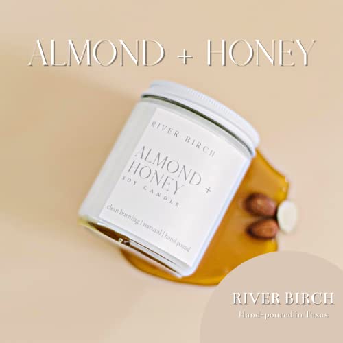 River Birch Candles Almond + Honey Scented Candle | Premium, All-Natural, Non-Toxic, Soy Candles | 8.5Oz 40 Hr Burn Time | Cozy Relaxing Gifts For Home #TOP1