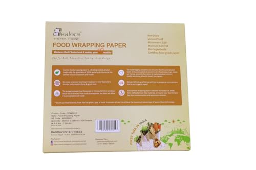 Image of 100 Sheet Food Wrapping Paper Sheets for Roti, Paratha, Sandwich & Burger | 100% Organic Wood Pulp, Biodegradable, Oil & Grease Resistant, Non Stick, Microwave & Oven Safe | Pack of 4