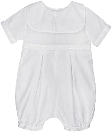Petit Ami Baby Boys' Hand-Embroidered Cross Christening Romper, 18 Months, White