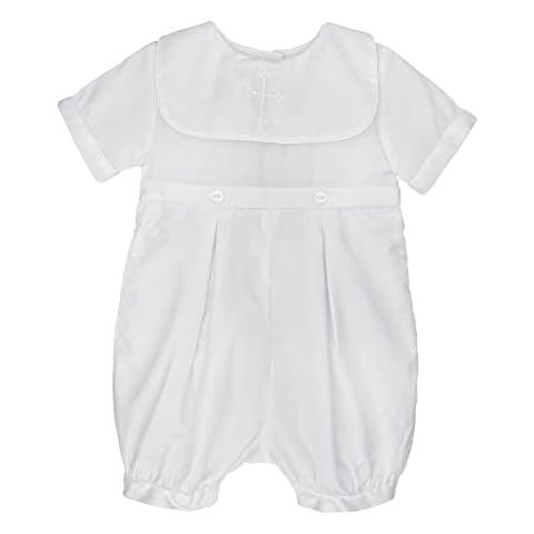 Petit Ami Baby Boys' Hand-Embroidered Cross Christening Romper, 9 Months, White Cover