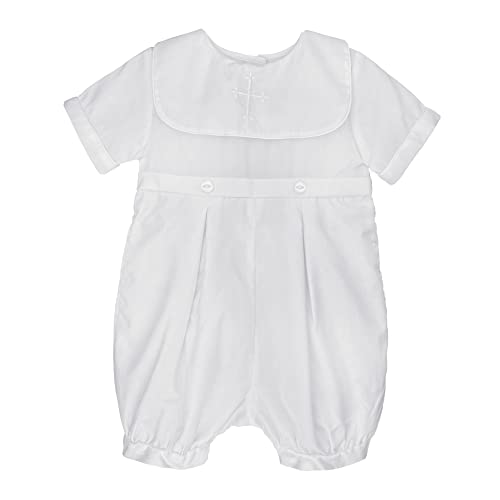 Petit Ami Baby Boys' Hand-Embroidered Cross Christening Romper White