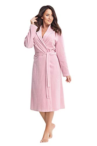 DOROTA Albornoz de algodón suave y moderno con bolsillos y cinta para atar / capucha, varios modelos, puderrosa, M Cover