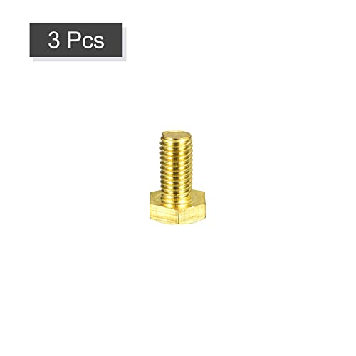 Image of uxcell Brass Hex Bolts, M10x20mm 3pcs Fully Thread Grade 4.8 Solid Brass Hexagon Head Bolt Machine Screws for Machinery