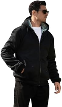 Men's Fleece Hoodies, Full Zip Jacket Sherpa Fluffy Lined Coat Solid Color Sweatshirt Long Sleeve Hooded Cardigans, Winter Warm Thick Jackets With - View #6