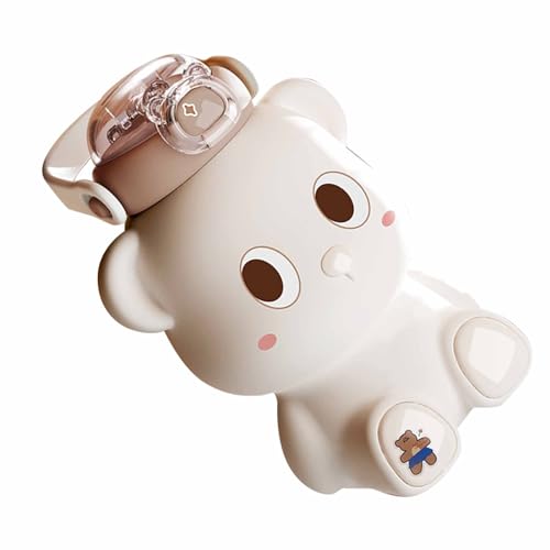 Botella de Agua Térmica, Botella de Agua con Osito Kawaii Hecha de Acero Inoxidable 316 con Pajita Incorporada para el Trabajo (WHITE)