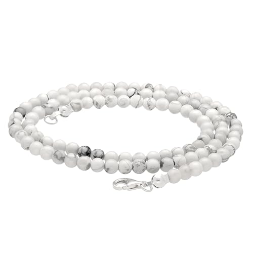 Lebensquelle Plus Edelstein Kugelkette + 925 Silber Verschluss | Ø 4mm Kugeln Karabinerverschluss 45cm lang | Hochwertige Kette (Magnesit)
