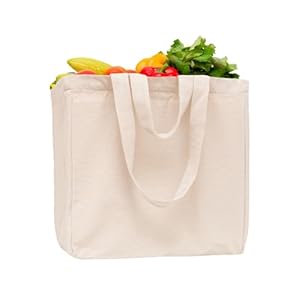Heavy Duty Grocery Tote Bag – Extremely Sturdy Extra Large Canvas Grocery Bag with Double Handles and Real Pockets – Premium Quality, Reusable, Washable and Foldable Cotton Cloth Grocery Bag (1 Bag)