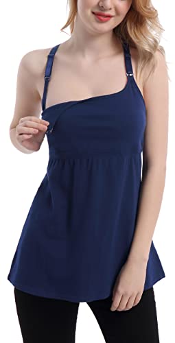 Suiek 3Pack Racerback Nursing Tops Tank Cami Maternity Bra Breastfeeding Sleep Shirt (Medium, Navy+Charcoal+Stripe 3Pack) #TOP2