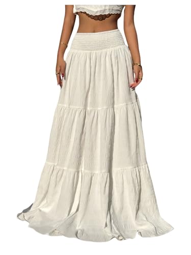GORGLITTER Women's Plus Size Flowy Long Skirt Tiered High Waist Flared A Line Maxi Skirts Casual