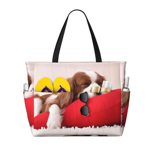 Sac Cavalier King Charles pour femme | Grand cabas de plage imprimé