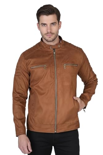 Image of Suede Faux Leather Jacket For Men's Black,Brown