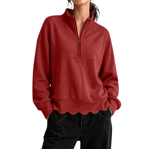 Quarter Zip Pullover Women Comfy Scalloped Collared Pullover Sweatshirts - image 1
