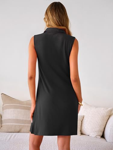 Image of ANRABESS Womens Summer Dresses Casual Sleeveless Ribbed Half Zip Polo Collar Tshirt Dress 2026 Spring Tunics Short Sundress