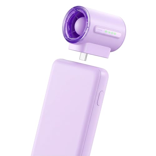 Aecooly Powerful Type C Phone Fan 17000 RPM High Speed Compatible with iPhone iPad Tablet 4 Speed Mini Universal Portable USB C Port Fan Attachment for Summer Travel Gifts for Women-Purple