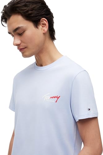 Tommy Jeans Herren T-Shirt Kurzarm Slim Sign Chest mit Logo, Blau (Moonlight Iris), XXXL – Ansicht 3