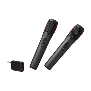JBL Microfone sem fio PartyBox – 2 microfones digitais sem fio, bateria recarregável (20 horas - 700 mAh), voz clara, som nítido, conexão estável de 2,4 GHz, compatível com todos os alto-falantes