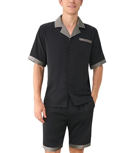 DAVID ARCHY Mens Satin Pajamas Set Soft Lightweight Summer Sleepwear Short Sleeve 2-Piece Lounge Set with Pockets