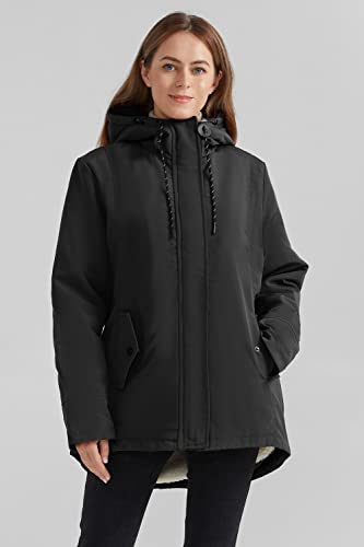 Elezay Women's Parka Jacket Hooded Stylish Winter Coats With Polar Fleece Lining Mid Length Warm Parka Coats Zipper Closure Black, Medium #TOP1