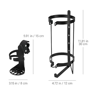 Oxygen Tank Holder for Walker, Rollator & Wheelchair – Fits D & E Size Cylinders – Steel Bracket with Secure Straps – with Cup Holder – Easy Install for 1" or 1 1/8" (25–28.6 mm) Tubes