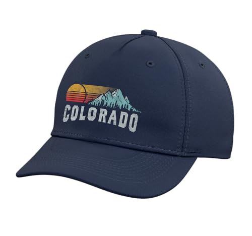Retro Style Colorado Vintage Rocky Mountains & Sun Adjustable Printed Baseball Hat, Navy Blue