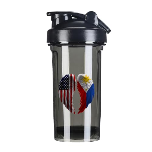Wings America And Philippines Flag 18 Ounce Shaker Cup,Fashion Theme Pattern Shaker Bottle Leak-proof Workout Shake Bottles 500ML/18 oz Perfect for Pre Workout Black 0